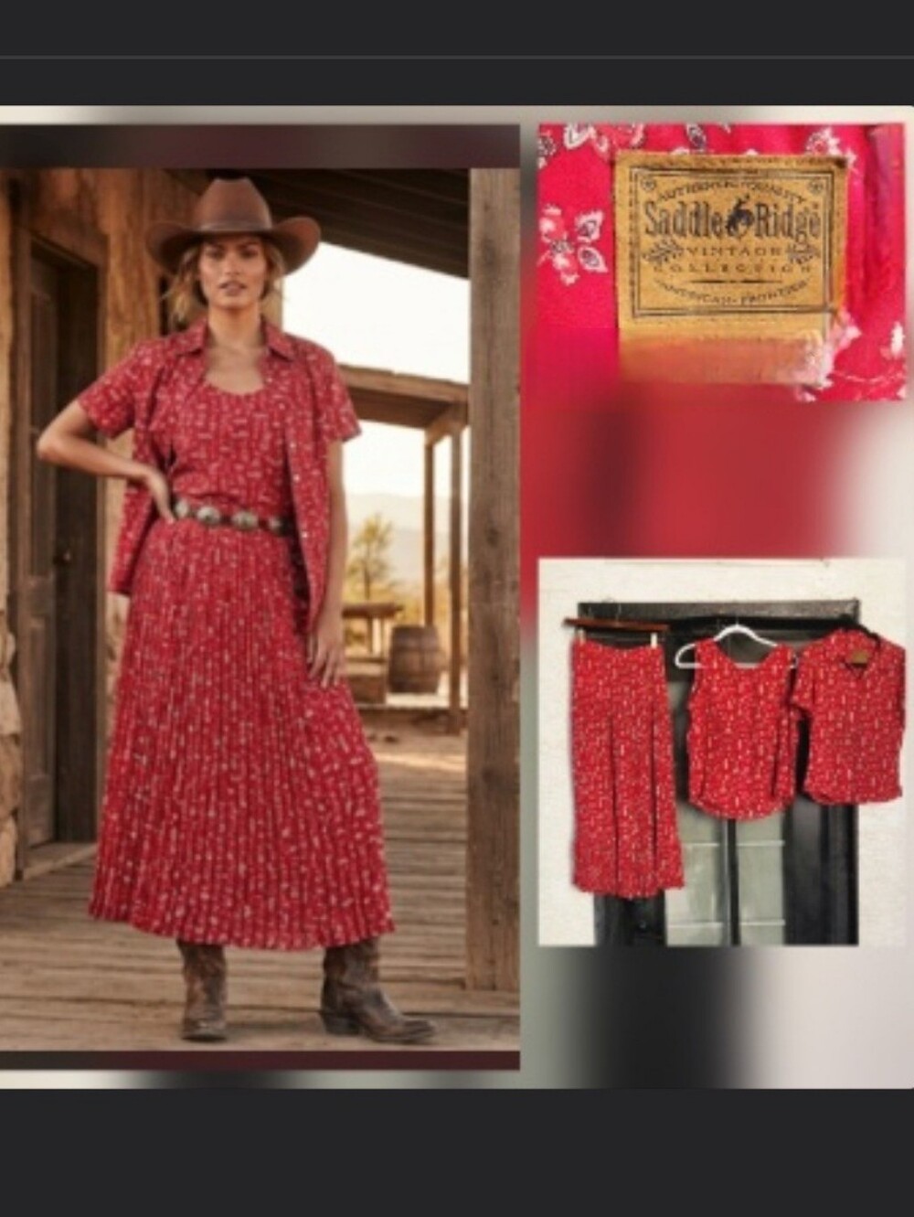 Red Floral Pleated Maxi Skirt -